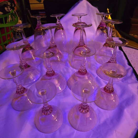 Vintage Tiffin Pink Crystal Stemware Set Of 16 Wine & Champagne Glasses With Fac - Picture 7 of 10